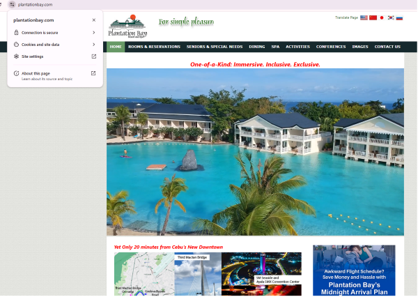Plantation Bay Resort Official Website Screenshot