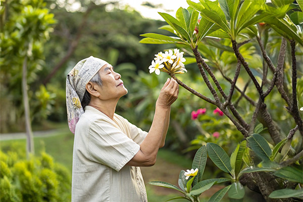 Blind person enjoying nature