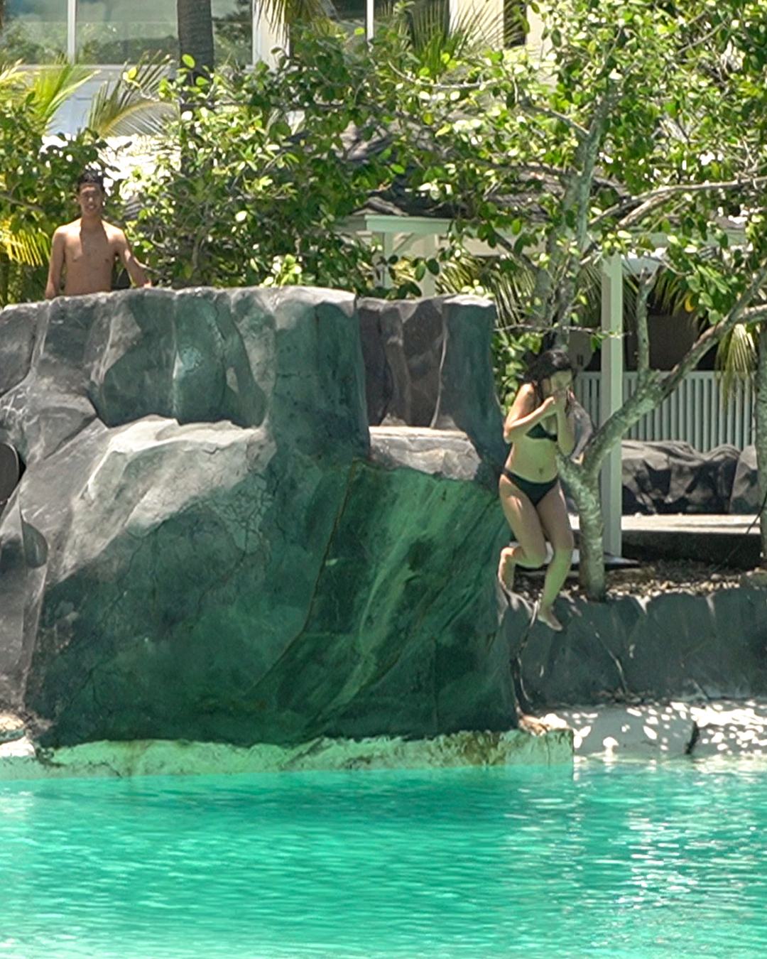 Jumping from Dive Rock into the lagoon