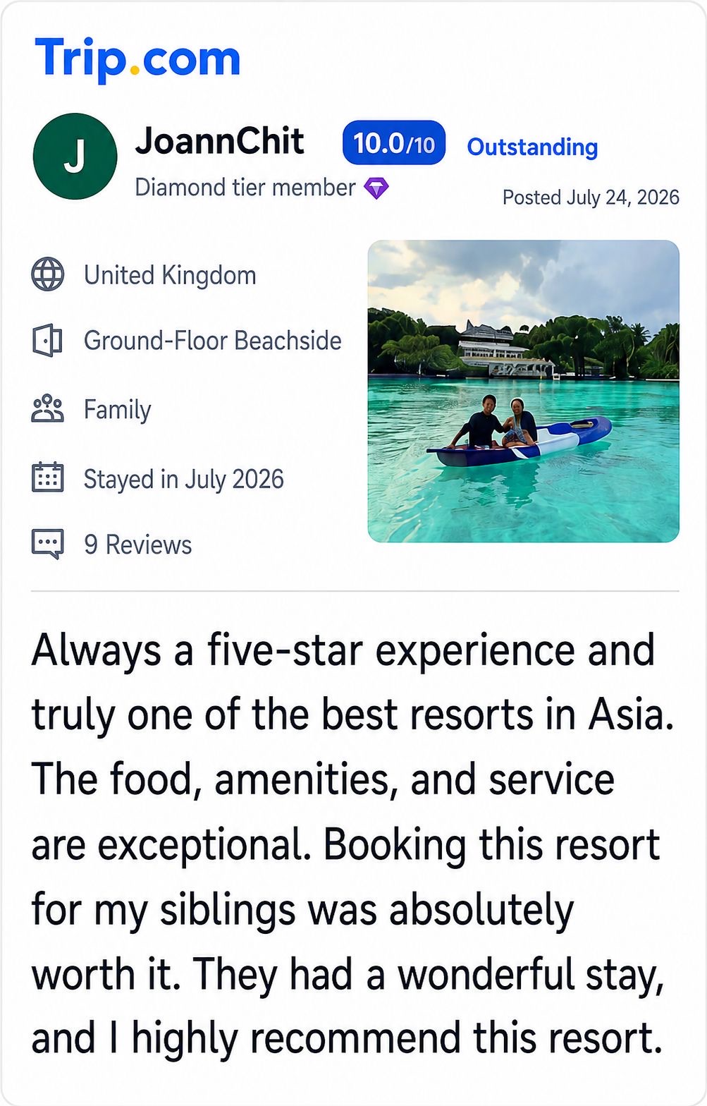 Real 10 out of 10 Trip.com guest review