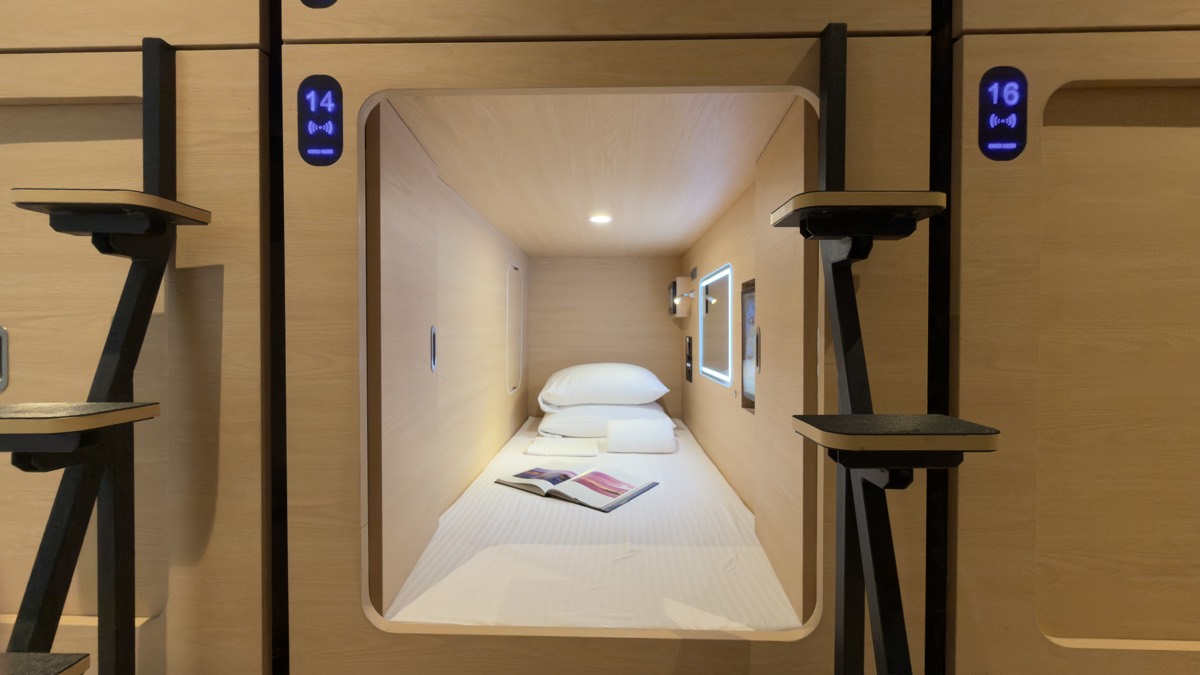 View into a made-up Youth Pod capsule from the corridor